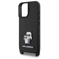 Karl Lagerfeld Saffiano Karl&Choupette Metal Pin CBDY dirželis iPhone 16 dėklas – juodas