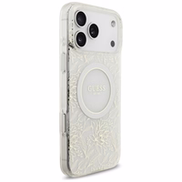Guess IML Gėlių Electro Pearl Dirželis Magnetinis dėklas telefonui iPhone 17 Pro Max - balta