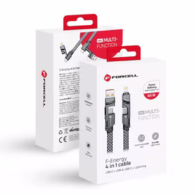 FORCELL F-ENERGY C241 4in1 kabelis Type C į USB A į Type C / Lightning QC PD 3A 60W 1 m chromuotas