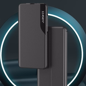 Eco Leather View dėklas telefonui elegantiškas dėklas su atvartu ir stovo funkcija Samsung Galaxy A73 mėlyna