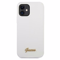 Guess GUHCP12SLSLMGWH iPhone 12 mini 5.4" baltas/baltas kietas dėklas Metal Logo Script