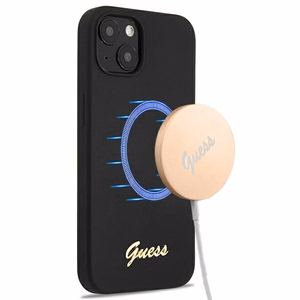 Guess GUHMP13MLSLMGBK iPhone 13 6.1" чёрный/чёрный жёсткий чехол Silicone Script Gold Logo Magsafe