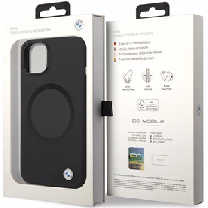 BMW BMHMP14SSILBK2 dėklas iPhone 14 - juodas Signature Liquid Silicone MagSafe