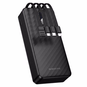 Borofone Power Bank 20000mAh BJ84A Smooth with USB, Type C, Lightning and Micro USB Cables - Black