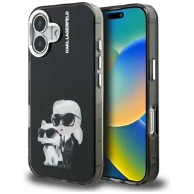 Karl Lagerfeld IML Aquarelle Karl & Choupette & Logo iPhone 16 deklas - juodas