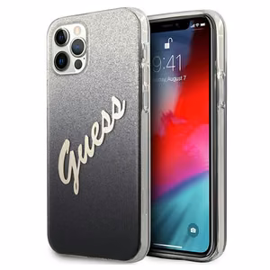 Guess GUHCP12MPCUGLSBK iPhone 12/12 Pro 6.1" juodas kietasis dėklas Glitter Gradient Script