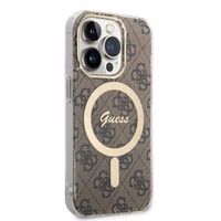 Rinkinys Guess GUBPP14LH4EACSW dėklas + įkroviklis iPhone 14 Pro 6.1" rudas/rudas kietas dėklas 4G Print Magnetinis