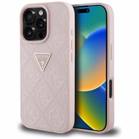Guess Hot Stamp 4G Pattern Triangle Metal Logo iPhone 16 Pro dėklas - rožinė
