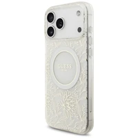 Guess IML Gėlių Electro Pearl Dirželis Magnetinis dėklas telefonui iPhone 17 Pro Max - balta