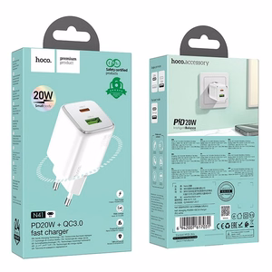 Įkroviklis Hoco USB A + USB C QC3.0 PD 3A 20W N41 baltas