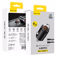 Blavec Automobilinis įkroviklis BS-02B-C Aero - USB + Type C - QC 3.0 18W PD 30W su Type C to Type C cable (CCBS02BCA-UCB) juodas