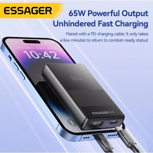 Įkroviklis Essager Ultra Thin juodas 65W (PD / QC3.0)