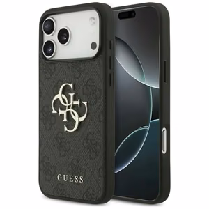 Guess PU 4G Metal Logo dėklas Apple iPhone 18 Pro Max, pilkas