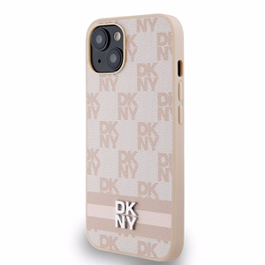 DKNY Odinis languotas mono raštas ir spausdintos juostos dėklas telefonui iPhone 15 / 14 / 13 - rožinis