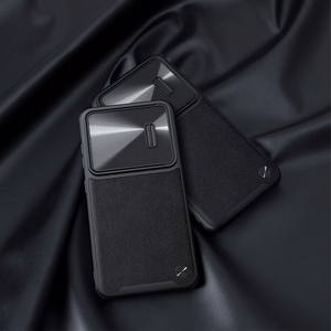 Nillkin CamShield Leather S dėklas telefonui Samsung Galaxy S23+ su kameros dangteliu juodas