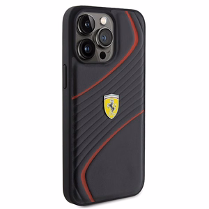 Ferrari Twist Metal Logo dėklas iPhone 15 Pro Max juodas