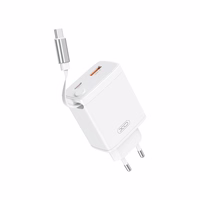 XO wall įkroviklis CE31 1x USB 1x USB-C 30W baltas with retractable USB-C laidas