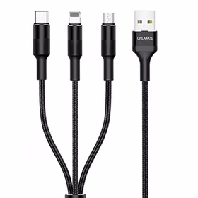 USAMS Pintas laidas U5 3w1 1,5m 2A juodas (lightning/microUSB/USB-C) SJ2193IN101 (US-SJ219)