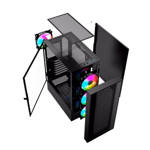 Gembird Fornax 4000 ARGB žaidimų ATX kompiuterio dėklas, Midi Tower, apšvietimas, juodas