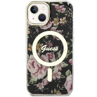 Guess GUHMP14MHCFWSK iPhone 14 Plus 6.7" juodas/juodas kietas dėklas Gėlė Magnetinis