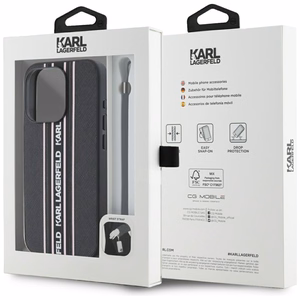 Karl Lagerfeld Saffiano Athleisure Stripes Cord dėklas telefonui iPhone 15 Pro Max - rožinis