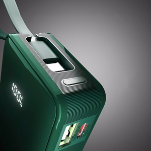 Išorinė baterija SBS 10000 mAh 20W su įmontuotu USB-C kabeliu ir skaitmenine indikacija - žalia