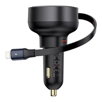 Automobilinis įkroviklis Baseus Enjoyment Pro su lightning kabeliu + USB-C, 55W (juodas)