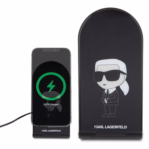 Karl Lagerfeld Ikonik MagSafe 15W indukcinis įkroviklis, sulankstomas 2in1 - juodas