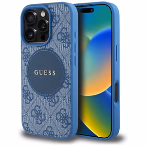 Guess 4G Circle Classic Logo Magnetinis dėklas telefonui iPhone 16 Pro - mėlynas