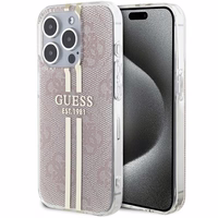 Guess IML 4G Gold Stripe dėklas telefonui iPhone 15 Pro - rožinis
