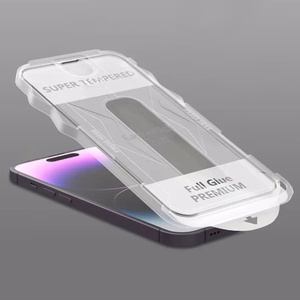 Grūdintas stiklas (m) su pilnu klijavimu, Easy-Stick dėžutė iPhone 15 Pro - juodas