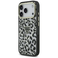 Guess leopardinis blizgus magnetinis dėklas telefonui iPhone 17 Pro Max juodas