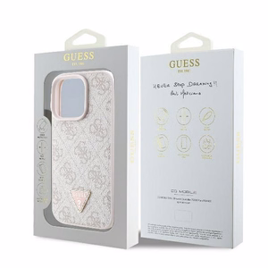 Guess Odinis 4G Trikampio Strass Magnētinis dėklas iPhone 16 Pro Max - rožinis