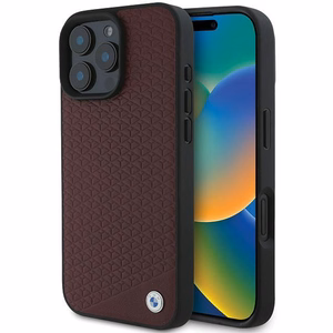 BMW Sign Leather Diamond Metal Logo MagSafe dėklas iPhone 16 Pro Max - raudonas
