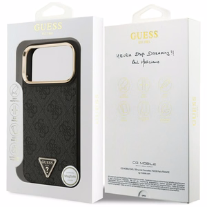 Guess 4G trikampio logotipo magnetinis dėklas telefonui iPhone 17 Pro Max - juodas ir auksinis