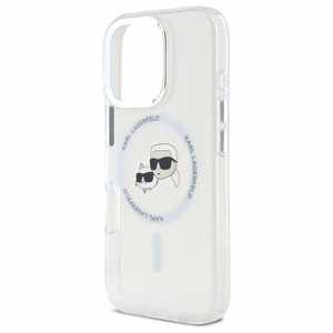 Karl Lagerfeld IML Metal Karl&Choupette Head magnetinis dėklas telefonui iPhone 16 Pro - baltas