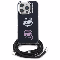 Karl Lagerfeld IML Crossbody Karl&Choupette Head Dėklas for iPhone 16 Pro Max - juodas