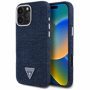 Guess džinsinis trikampio logotipas MagSafe iPhone 16 Pro dėklas telefonui (m) - mėlynas (m)