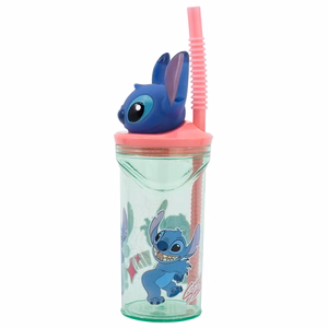Disney Stitch Flowers puodelis su šiaudeliu ir 3D figūrėle, 360 ml
