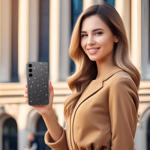 Krištolinis blizgučių dėklas telefonui Samsung Galaxy A14 4G/5G sidabrinis (m)