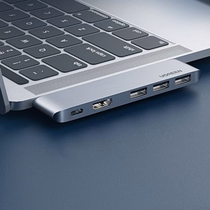 Ugreen HUB 60559 2x USB-C / USB-C PD (Thunderbolt 3, 100W, 4K 60 Hz, 10 Gbps) / HDMI 4K 30 Hz / 3x USB 3.0 MacBook Pro / Air - pilkas