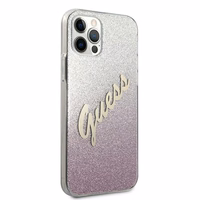 Guess GUHCP12LPCUGLSPI iPhone 12 Pro Max 6.7" rožinis kietasis dėklas Glitter Gradient Script
