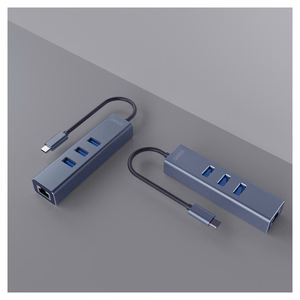Savio AK-57 USB-C – 3x USB-A šakotuvas su RJ-45 gigabitų Ethernet adapteriu, 5000 Mbit/s, pilkas
