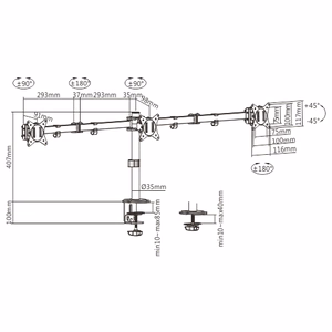 Gembird MA-D3-01 reguliuojamas stalo laikiklis 3 monitoriams (sukamas, palenkiamas), 17”–27”, iki 7 kg