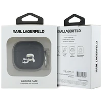 Dėklas ausinėms AirPods 4 Karl Lagerfeld Monogram Karl & Choupette Head – juodas