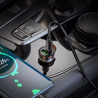 Automobilinis įkroviklis Hoco USB A + USB C QC3.0 PD 43W + kabelis USB C į USB C NZ16A metalinis pilkas