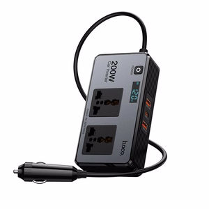 Hoco išmanusis dvigubas automobilinis inverterio įkroviklis 2 žiebtuvėlio lizdai maks. 200W PD66W/1C2A Z66 juodas