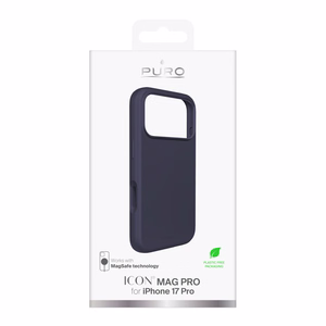 Pure Icon Magnetinis Pro skystas silikoninis dėklas iPhone 17 Pro, MagSafe suderinamas, su kameros apsauga ir aliuminio mygtukais - tamsiai mėlynas