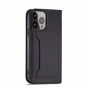 Magnet Card dėklas iPhone 14 Plus atveriamas dangtelis piniginė su stovu juodas