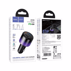Automobilinis įkroviklis Hoco Z69B, USB-A + 2 × USB-C, PD QC3.0, 57 W, juodas
